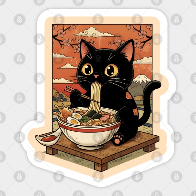 Noodle Time with Cat - Japanese Ramen Lover Sticker by Creatifly Graphic Tees